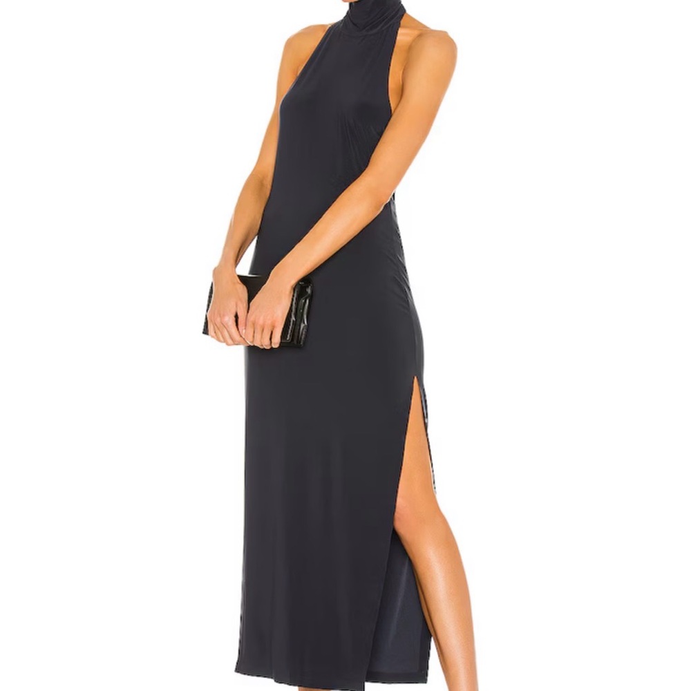 Norma Kamali Black turtleneck halter Maxi Dress